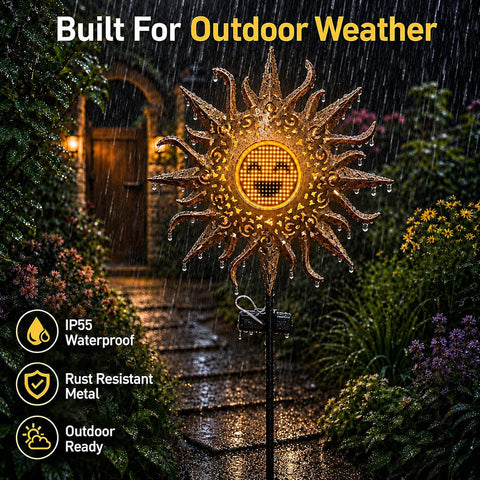 Solar Lights Outdoor Garden,Dynamic Facial Expressions Light Waterproof Sun Shape Garden Ornaments Outdoor for Patio, Yard, Pathway, Birthday Gifts for Women, Mum