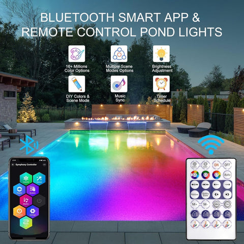 NATPOW RGB Underwater Pond Lights – IP68 Submersible LED Spotlights with APP & Remote Control for Ponds, Fountains, Pools & Gardens