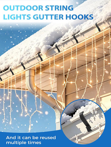 60 Pack Gutter Hooks for Outdoor Lights – S Clips for Hanging Christmas & Fairy Lights on Gutters – Make Festive Lighting Easier to Hang and Easier to Enjoy