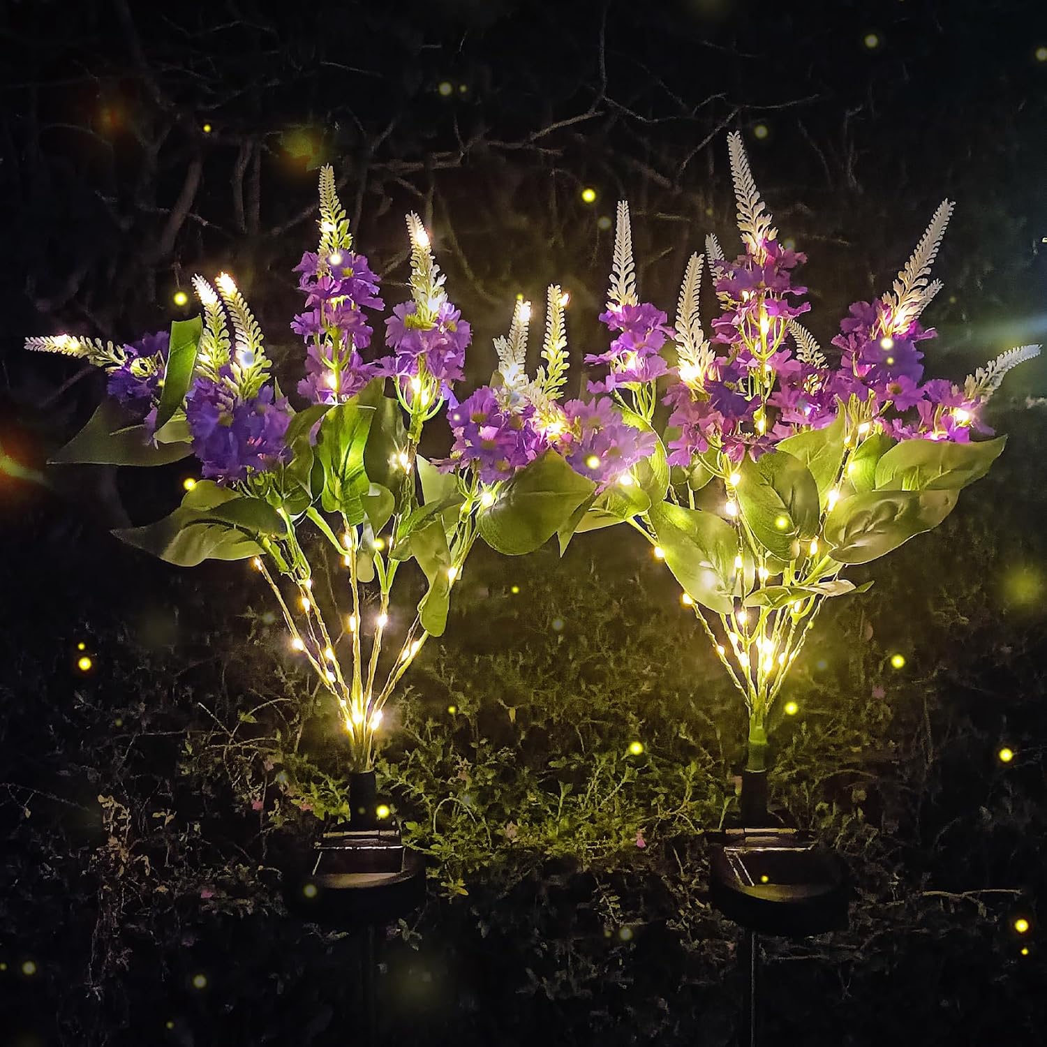 Solar Lights Outdoor, 2 Pack Upgraded Delphinium Solar Garden Lights,Waterproof Outdoor Light Solar Powered,Flower Garden Ornaments for Yard Lawn Patio Porch Pathway Cemetery Decorations (Blue)