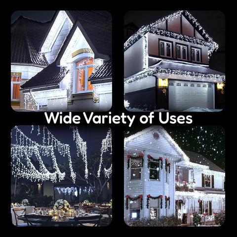 Magic Toy Shop 200 LED Icicle Lights – 4.4m Battery Powered Christmas Lights for Indoor & Outdoor Décor, 8 Modes, Timer & Water Resistant White Lighting - TURN QUIET CORNERS INTO A LITTLE CHRISTMAS MAGIC