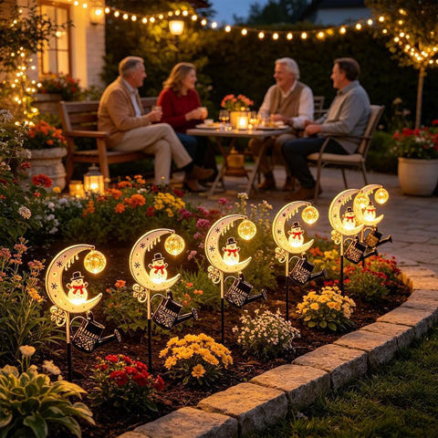 Solar Garden Lights - Metal Santa Snowman Design - Funny Outdoor Decor