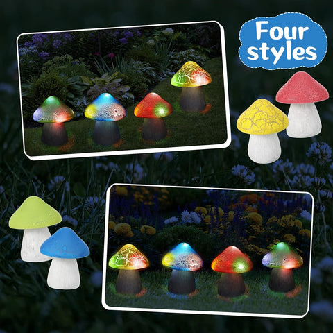 Macarrie 2 Pcs Mushroom Solar Lights Outdoor Garden Pathway, Red, Yellow
