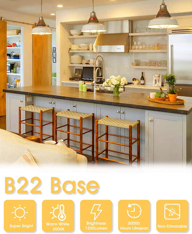 B22 Bayonet Light Bulbs 100W Equivalent, 13W LED Bulbs Bayonet Warm White 3000K, 1200lm BC A60 B22 Light Bulb Bayonet, Non-Dimmable for Indoor Home Lighting, 3 Pack [Energy Class F]