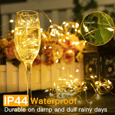 Ollny 5m 50 LED Battery Fairy Lights Warm White Copper Wire – IP44 Waterproof Indoor & Outdoor String Lights for Christmas, Weddings, Bedrooms, Gardens & Parties