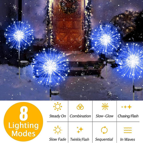 2 Pack Solar Firework Lights, 300 LEDs With 8 Modes, Waterproof Copper Wire Pathway Decorative Lights for Garden Tree Landscape Outdoor
