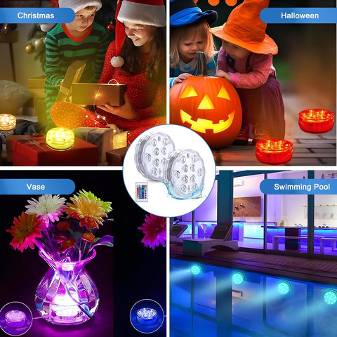 2 Pack Submersible LED Pool Lights with Remote Control – Waterproof Underwater Lights with 16 Colours for Pools, Baths, Hot Tubs, Aquariums & Vases