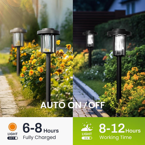 Solpex Solar Lights Outdoor, 6 Pack LED Garden Pathway Lights, Waterproof Solar Powered for Garden, Patio, Landscape, Walkway, Cold White