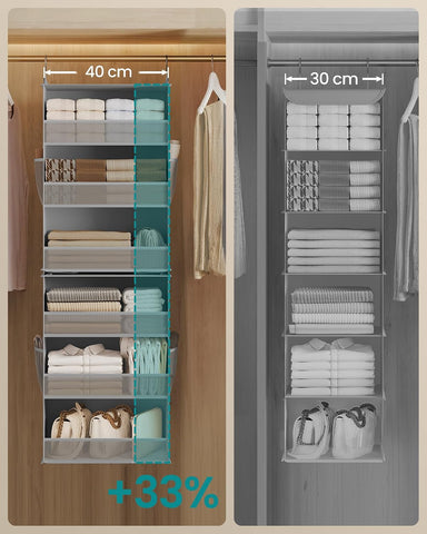 SONGMICS Hanging Wardrobe Organiser, 6-Tier Fabric Storage, Dove Grey