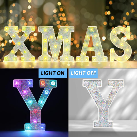 Y Style Color Changing LED Letter Light, Glitter Marquee Lamp with 18 Colors, Remote Controlled, Battery Powered Decorative Letter Light for Party, Wedding, Birthday and Home Decor