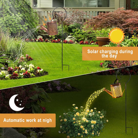 Brown Solar Watering Can LED String Light Garden Art Outdoor Lamp