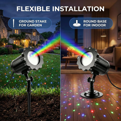 QUVVYN Outdoor Christmas Laser Projector Lights – RGB Moving Starry Laser with Remote Control, Timer, IP65 Waterproof Garden & Party Decoration