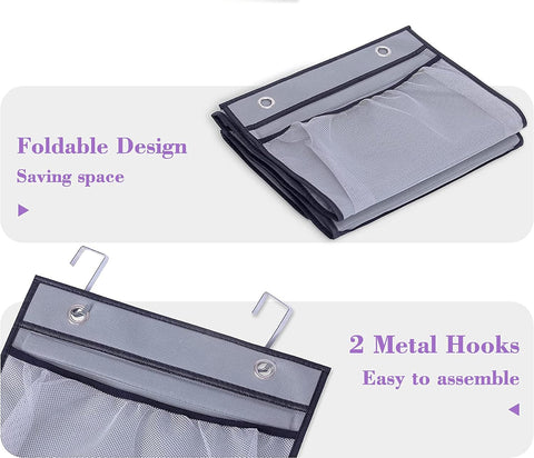 MISSLO 2 Pack Over Door Hanging Organiser with 5 Mesh Pockets Each, Grey – Space-Saving Bathroom, Bedroom & Wardrobe Storage