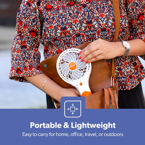 Rechargeable Mini Handheld Fan USB Portable 3 Speed 8Hr Runtime Orange