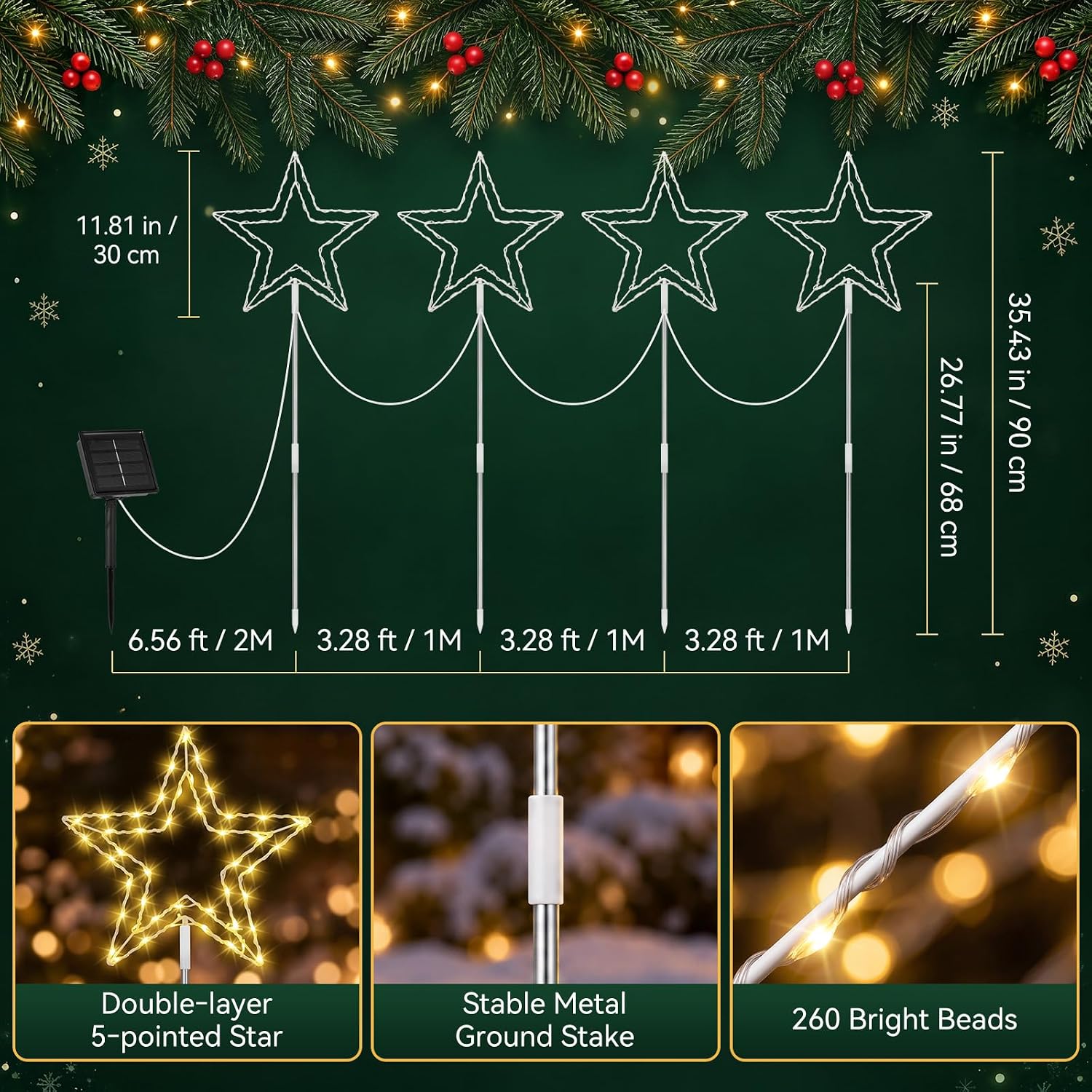 Lewondr 4 Pack Star Christmas Decorations Outdoor with 8 Lighting Modes