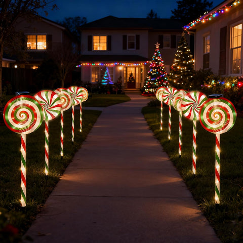 Christmas Lollipop Pathway Lights-5 Pack Solar Powered Outdoor Garden Path Lights Xmas Candy Cane Landscape Lighting Solar Waterproof Decorative Lights Decorations Outside Yard