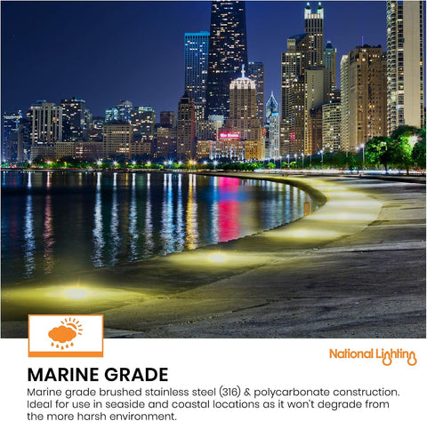 BODENN Decking Lights - Stainless Steel Outdoor Lights - Weatherproof Garden Lights - Marine Grade, Mains Operated LED Lighting - Buried Uplighters - IP67 Rated - Cool White Colour