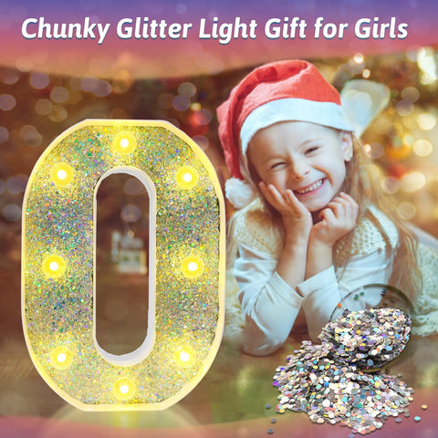 O Style Color Changing LED Letter Light, Glitter Marquee Lamp with 18 Colors, Remote Controlled, Battery Powered Decorative Letter Light for Party, Wedding, Birthday and Home Decor