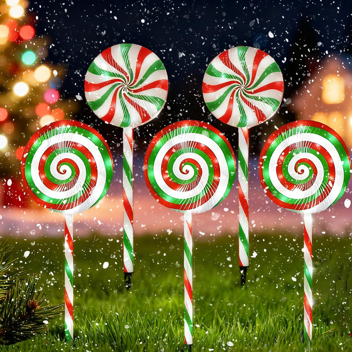 Christmas Lollipop Pathway Lights-5 Pack Solar Powered Outdoor Garden Path Lights Xmas Candy Cane Landscape Lighting Solar Waterproof Decorative Lights Decorations Outside Yard