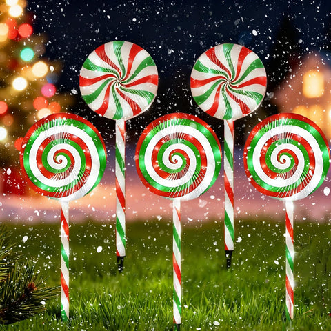 Christmas Lollipop Pathway Lights-5 Pack Solar Powered Outdoor Garden Path Lights Xmas Candy Cane Landscape Lighting Solar Waterproof Decorative Lights Decorations Outside Yard