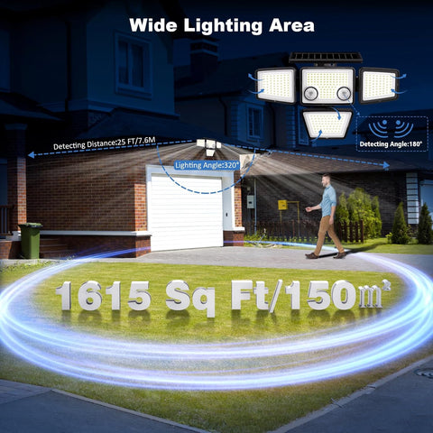 LED flood light with wide lighting area display on a house exterior.