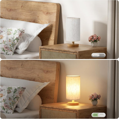 Aooshine Bedside Lamp – 3000K Warm White LED Table Lamp with Push Button, E27 Base & Fabric Shade for Bedroom, Living Room & Small Spaces