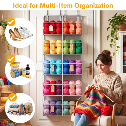 Ofiray-Home Over The Door Storage Organiser – 5-Tier, 10 Compartments, Pink Hanging Storage with 10 Side Pockets