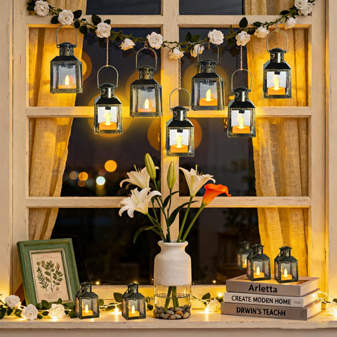 6-Piece Gold LED Candle Lantern Set – Mini Hanging Decorative Lanterns for Ramadan, Weddings & Home Decor