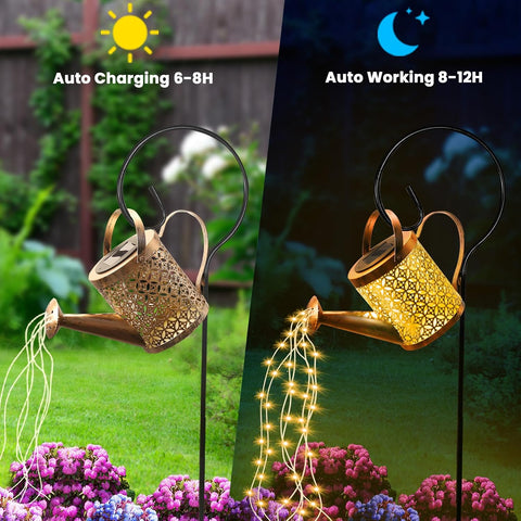 Solar Lights Outdoor Garden Watering Can, Large 20cm Solar Garden Waterproof LED Fairy String Lights, Hanging Metal Garden Ornament for Yard Lawn Pathway Patio, Gardening Birthday Gifts for Women Mum