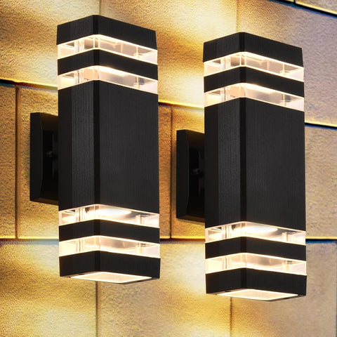 Outdoor Up Down Wall Lights 4 Layer Mains Powered - Square GU10 , IP65 Waterproof