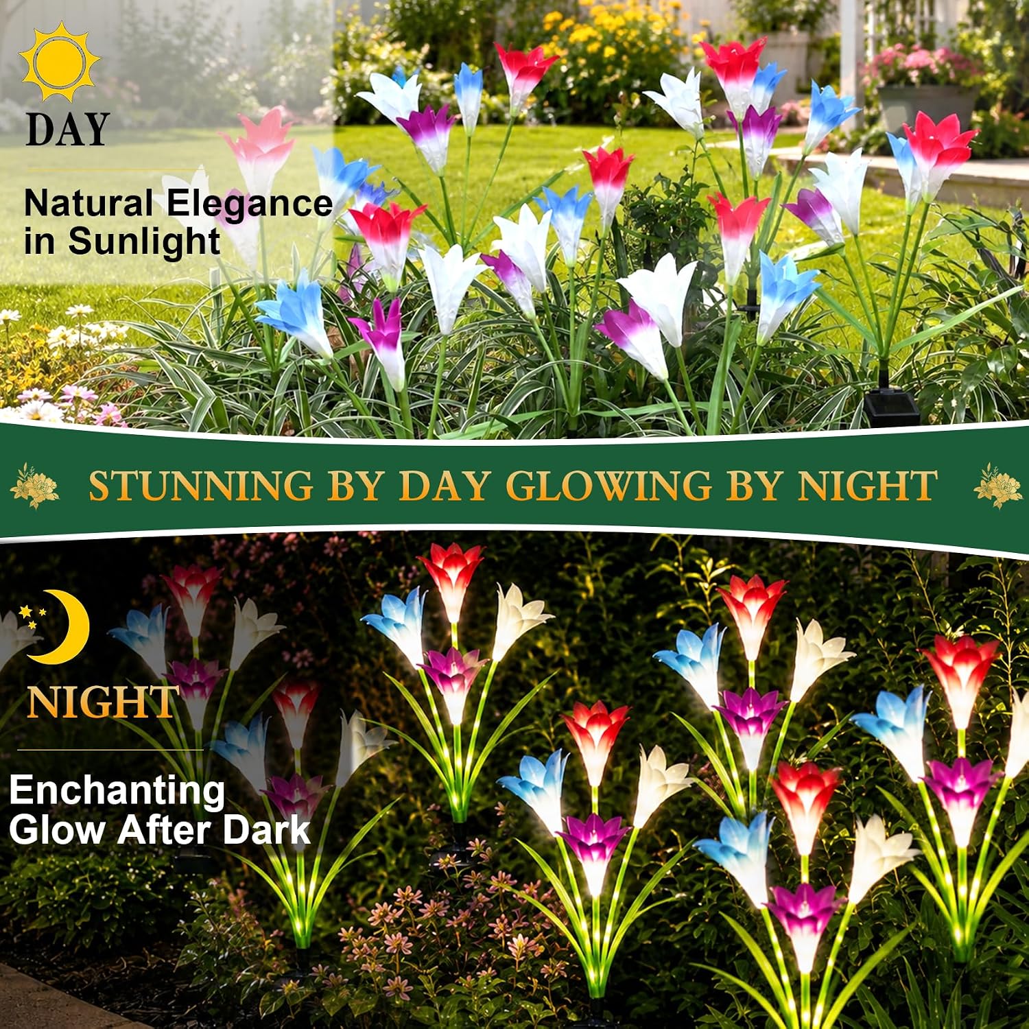Solar Lily Flower Garden Lights, LED Glowing Stem (4 Pack)
