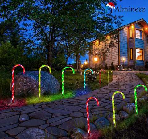 Christmas Set of 4 Candy Cane Red & White Light Up 50cm Stakes Garden Path Patio 40 LEDs Outdoor Indoor Festive Lighting Novelty Xmas Pathway Decorations (Multi-Coloured)