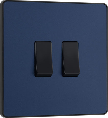 Double 2 Way Screwless Wall Light Switch Matt Blue