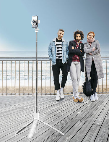 71" White Phone Selfie Stick Tripod with Remote for iPhone & Android