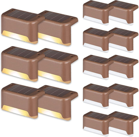 GIGALUMI Solar Deck Lights 16 Pcs Step Lights Bronze Solar Fence Lights Waterproof for Outdoor Pathway, Yard, Patio, Stairs, Step and Fences. (Warm White)