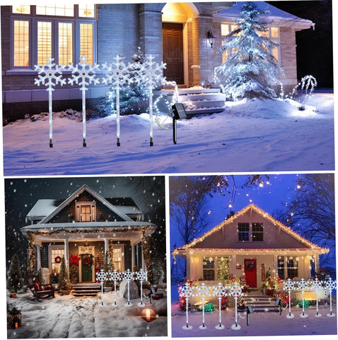 Solar Christmas Lights Outdoor 4Pcs Snowflake LED Christmas Pathway Lights with Stakes Waterproof Long-Lasting Sparkling for Patio Yard Porch Lawn Garden