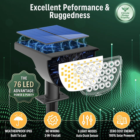 GKGG Solar Lights Outdoor Waterproof IP65, 76 LED 3 Lighting Modes Solar Spot Lights Yard Garden Landscape Pathway Outdoor Lights (Warm White, 4 Pack)
