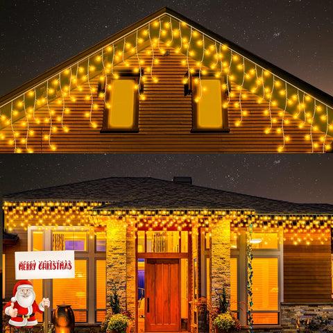 20M Warm White Icicle Lights Outdoor – 480 LED Waterproof Fairy Lights with Timer