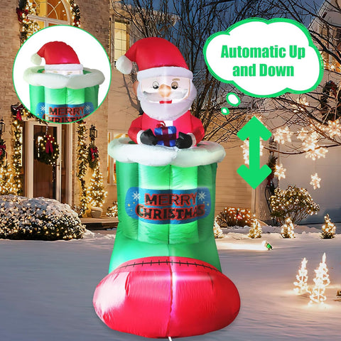 5FT Animated Inflatable Santa in Stocking, Automatic Pop Up & Down Christmas Outdoor Decoration with Built-in LED Lights for Yard, Lawn & Garden Holiday Display