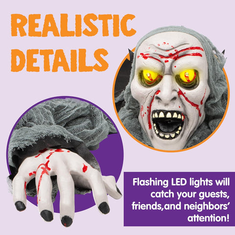 JOYIN Halloween Light-Up Zombie Groundbreaker with Motion-Activated Creepy Sound & Flashing Eyes – Animated Outdoor Zombie Decoration for Gardens, Lawns, Patios & Haunted Houses