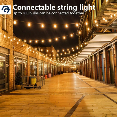 GPATIO Festoon Lights Outdoor 100FT/30M, Warm White ST38 Garden Lights, Waterproof Outdoor Light Mains Powered with 50+2 Plastic LED Bulbs, Led String Light for Patio Balcony Party Wedding