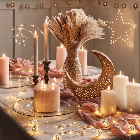 Ramadan Moon Light Table Centrepiece – 30 Warm White LEDs, Battery Operated with Timer – Indoor Eid Tabletop Decoration