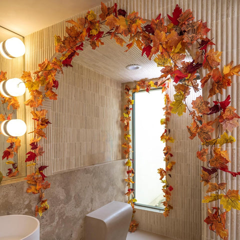 2 Pack Artificial Autumn Fall Maple Leaf Garland, 5.9Ft/Piece Fall Leaves Hanging Vine Artificial Autumn Foliage Garland Thanksgiving Decor for Home Wedding Fireplace Party Christmas