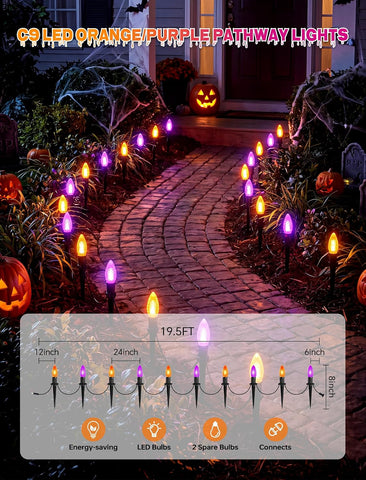 19.5ft Halloween Walkway Lights 10 Pack C9 LED Stakes
