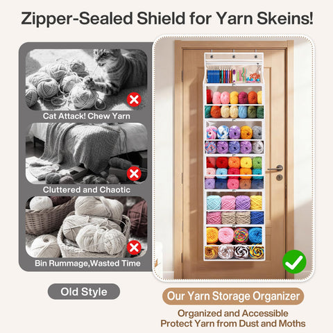 Hanging Yarn Storage Organizer with 5 Zipper Closure Compartments