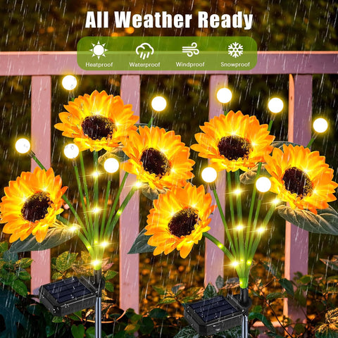 Solar Sunflower Lights 6 Pack Waterproof Outdoor Memorial Gifts for Mom Grandma,Solar Sunflower Lights Outdoor Garden Decor for Yard Patio Lawn Pathway Backyard