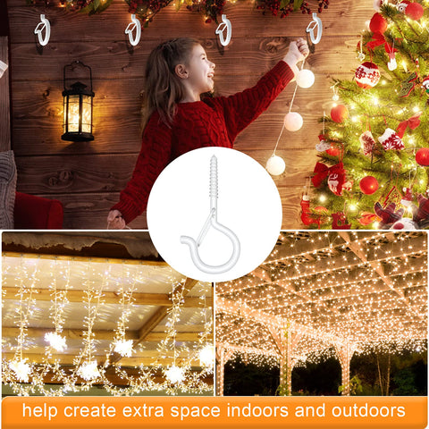 Screw in Hooks with Safety Buckle, (Black-32 PCS) | 7 Pcs Black Ceiling Hooks, Outdoor Garden Hooks for Christmas Lights,Rope Lights,Fairy Lights,Hanging Plants,Bird Feeders