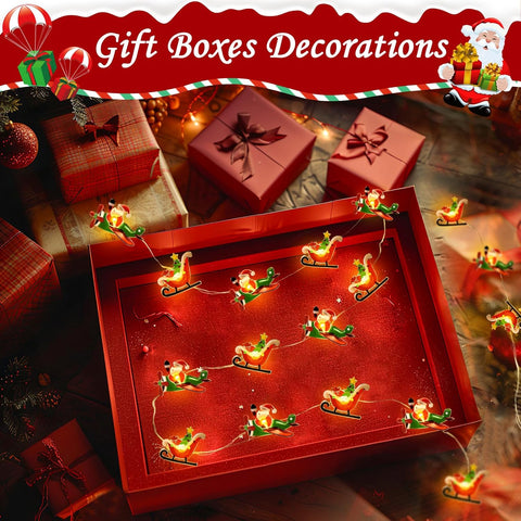 Christmas 10ft 30 LED Santa Sleigh String Lights | Battery Operated Fairy Lights for Indoor & Outdoor Xmas Tree, Window, Patio, Home & Gift Decorations