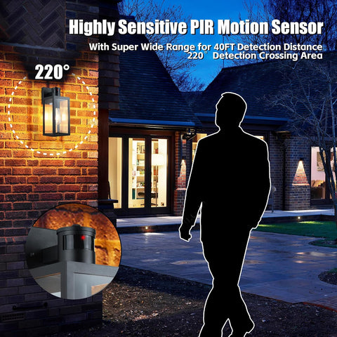 Motion Sensor Outdoor Wall Lights, Upgrade Dusk to Dawn Wall Sconce, Waterproof Porch Light Fixtures Wall Mount for Entryway, Doorway, Garage, E27 Socket, PIR Motion Activated