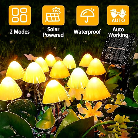 Garden Decorations, 5M 20LED Mushroom Solar Lights Outdoor Garden